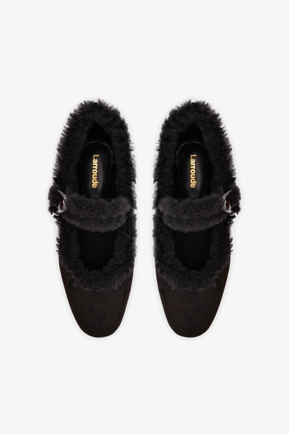 Verona Ballet Flat In Black Suede And Black Shearling