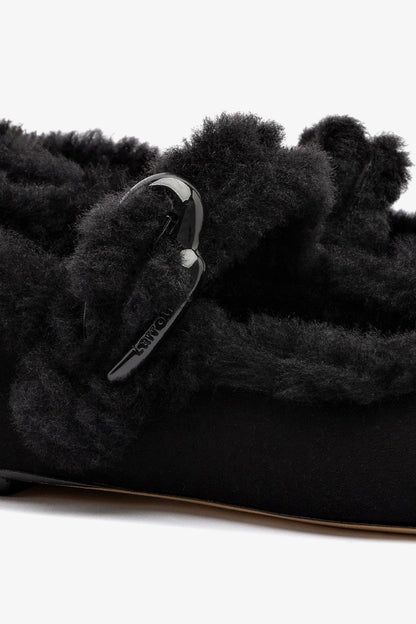 Verona Ballet Flat In Black Suede And Black Shearling