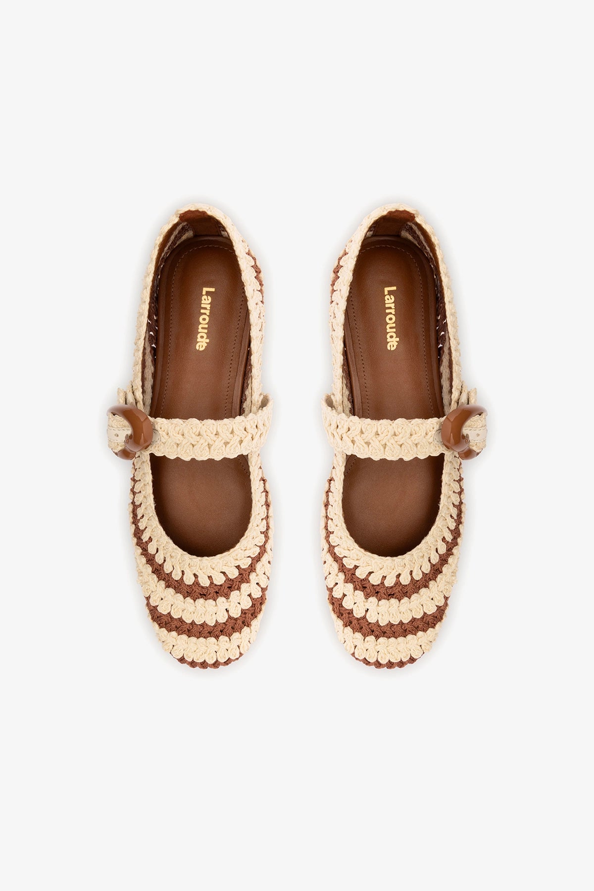 Verona Crochet Ballet Flat In Caramel and Ivory Crochet