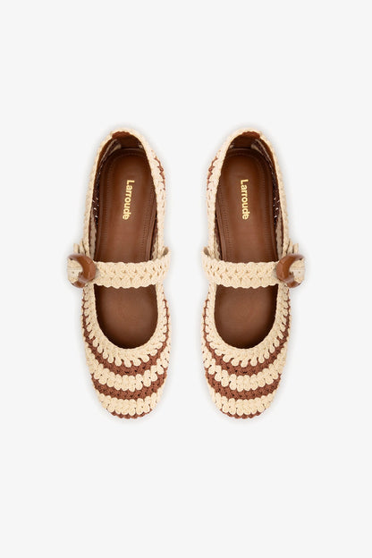 Verona Crochet Ballet Flat In Caramel and Ivory Crochet