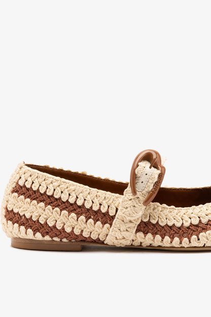 Verona Crochet Ballet Flat In Caramel and Ivory Crochet