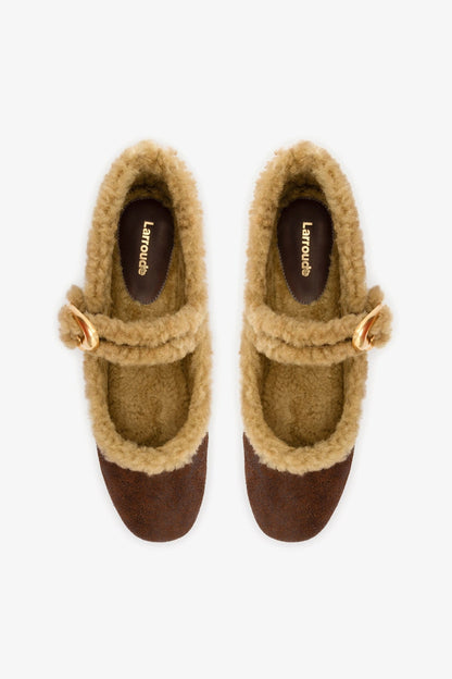 Verona Ballet Flat In Cocoa Leather And Natural Shearling