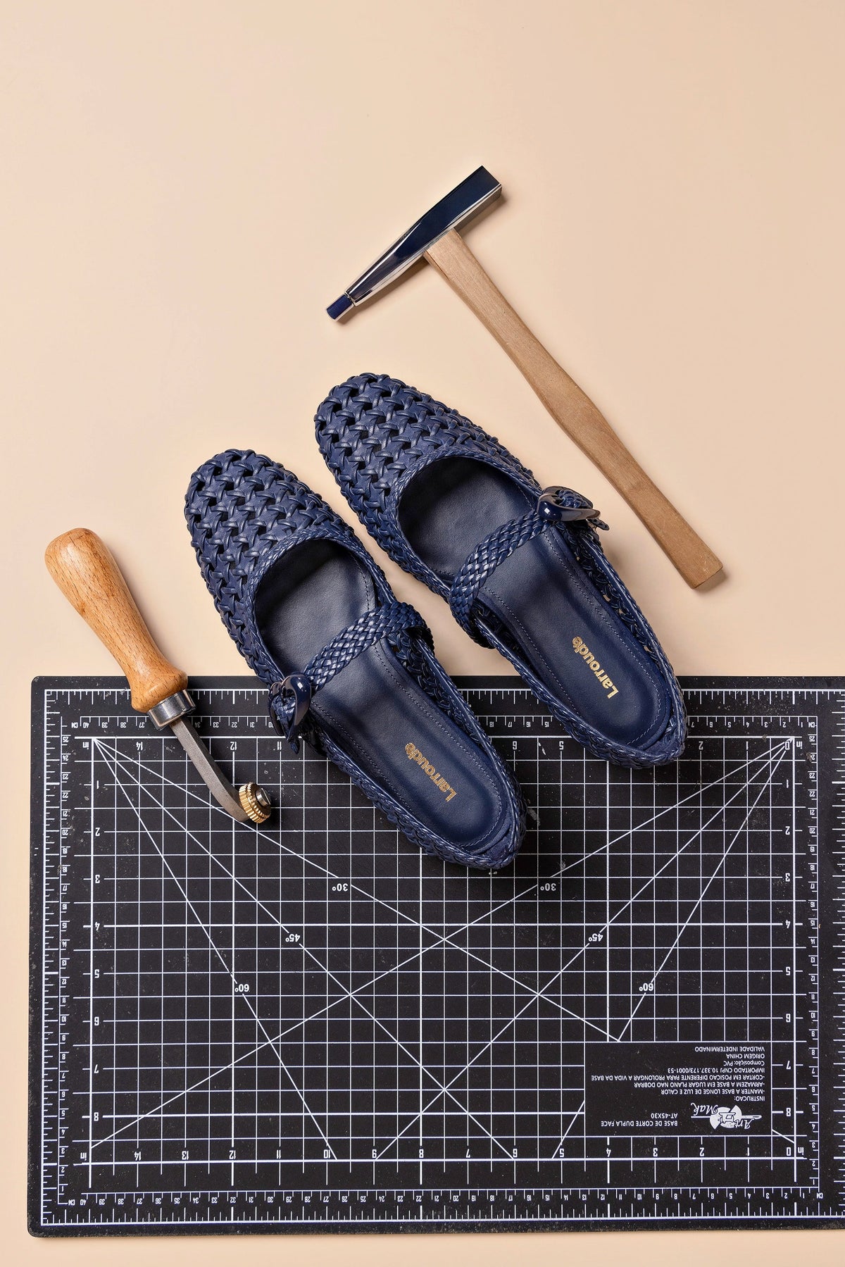 Verona New Macrame Ballet Flat In Navy Leather