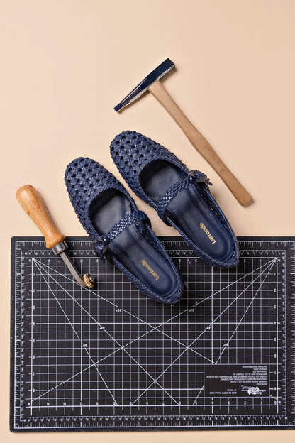 Verona New Macrame Ballet Flat In Navy Leather