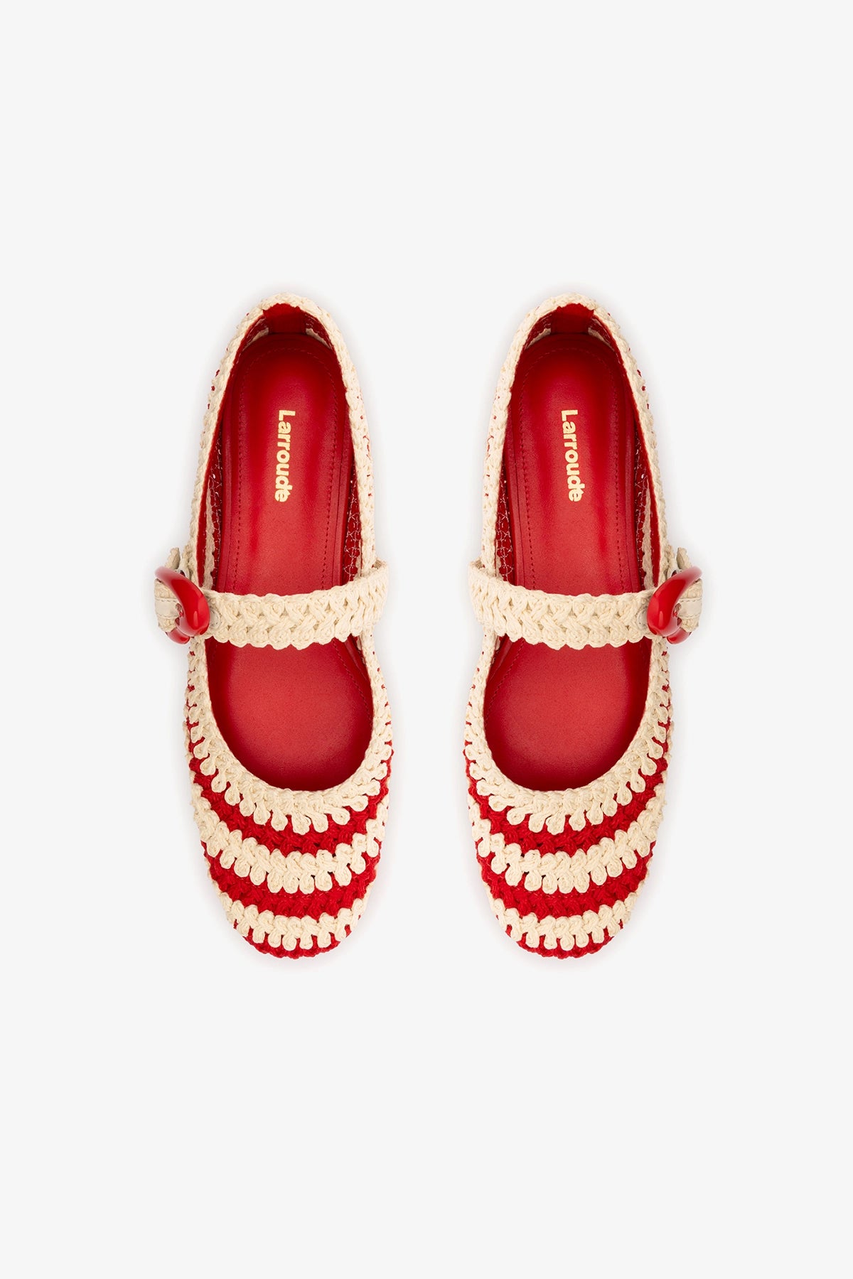 Verona Crochet Ballet Flat In Scarlet and Ivory Crochet