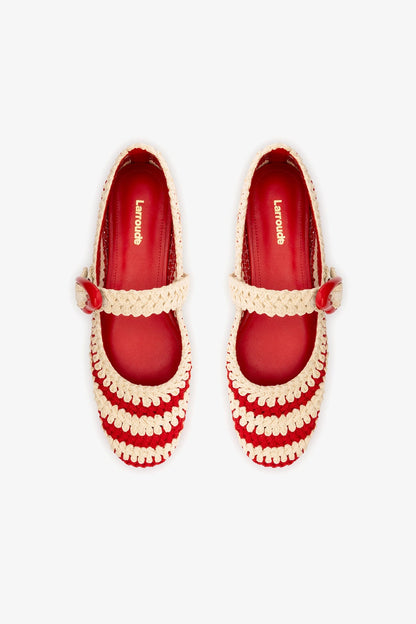 Verona Crochet Ballet Flat In Scarlet and Ivory Crochet