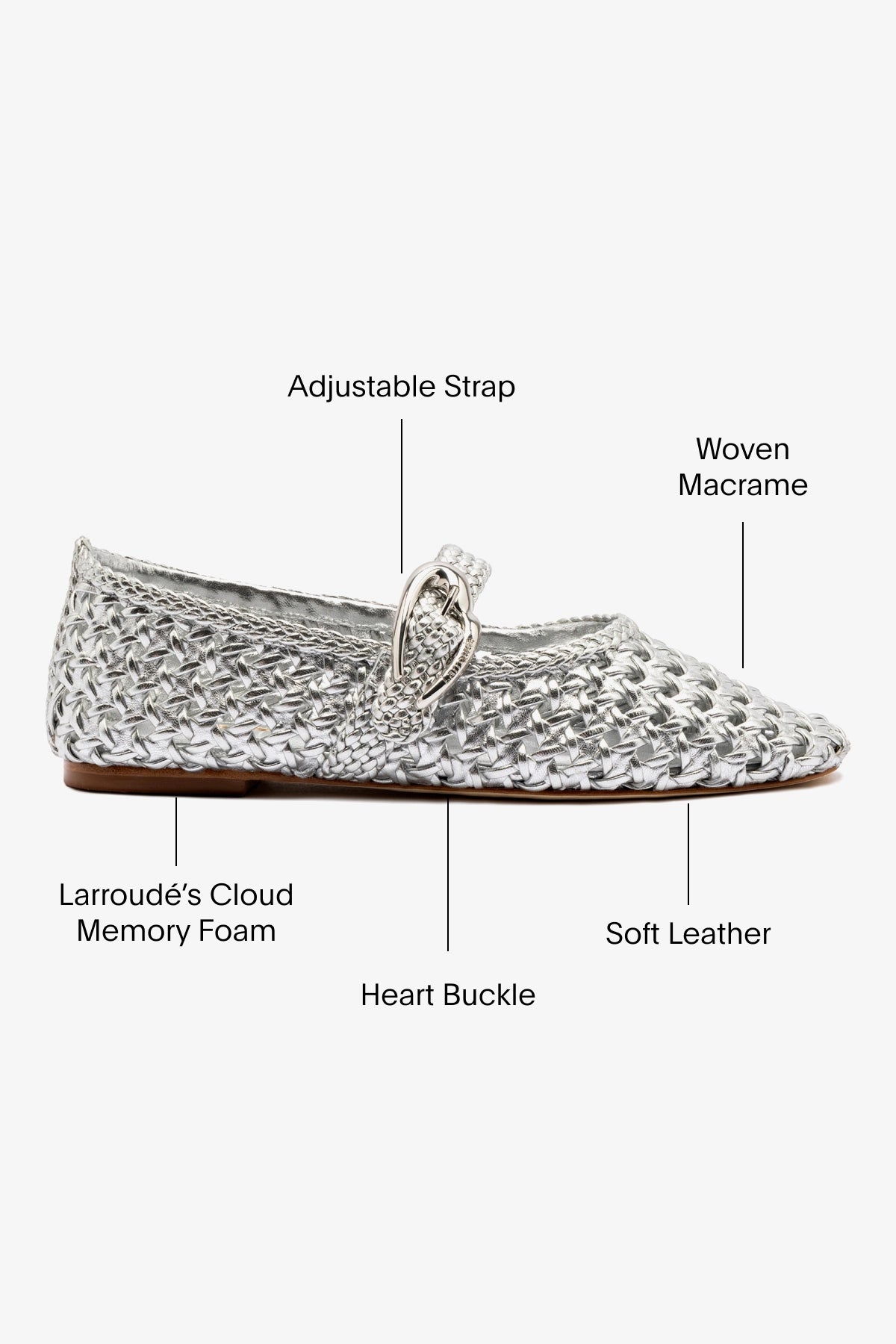 Verona Macrame Ballet Flat In Silver Metallic Leather