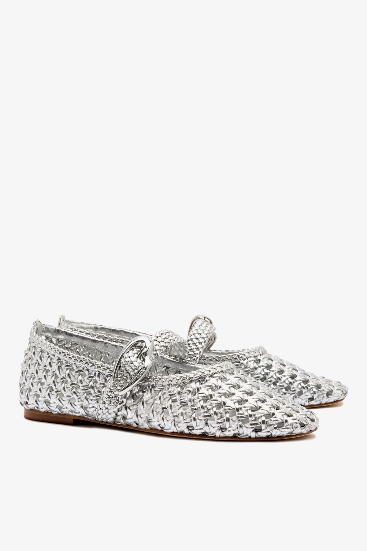 Verona Macrame Ballet Flat In Silver Metallic Leather