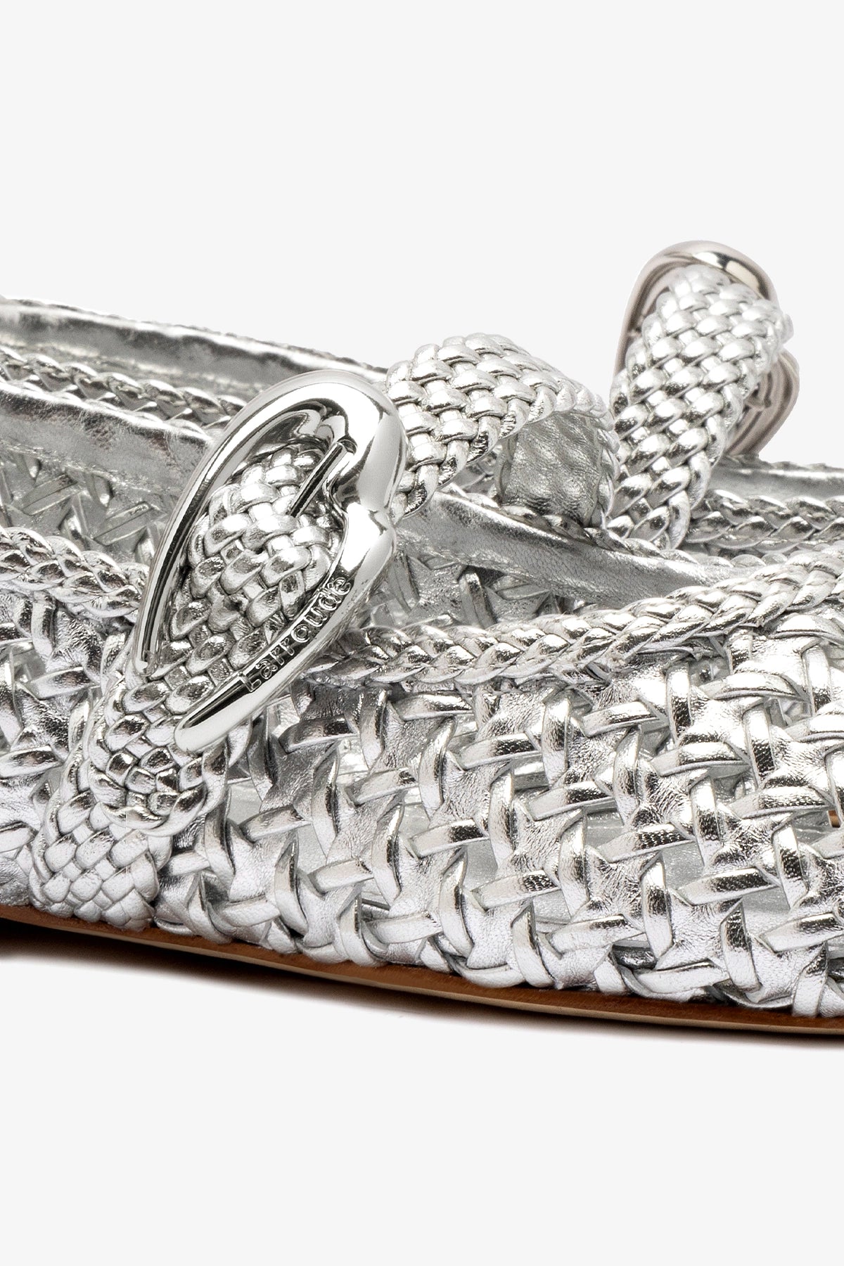 Verona Macrame Ballet Flat In Silver Metallic Leather