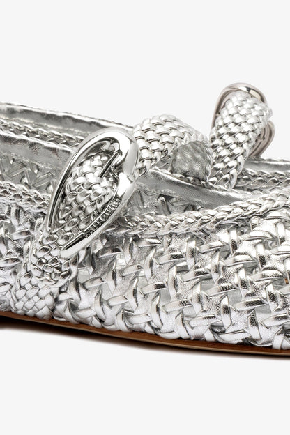 Verona Macrame Ballet Flat In Silver Metallic Leather