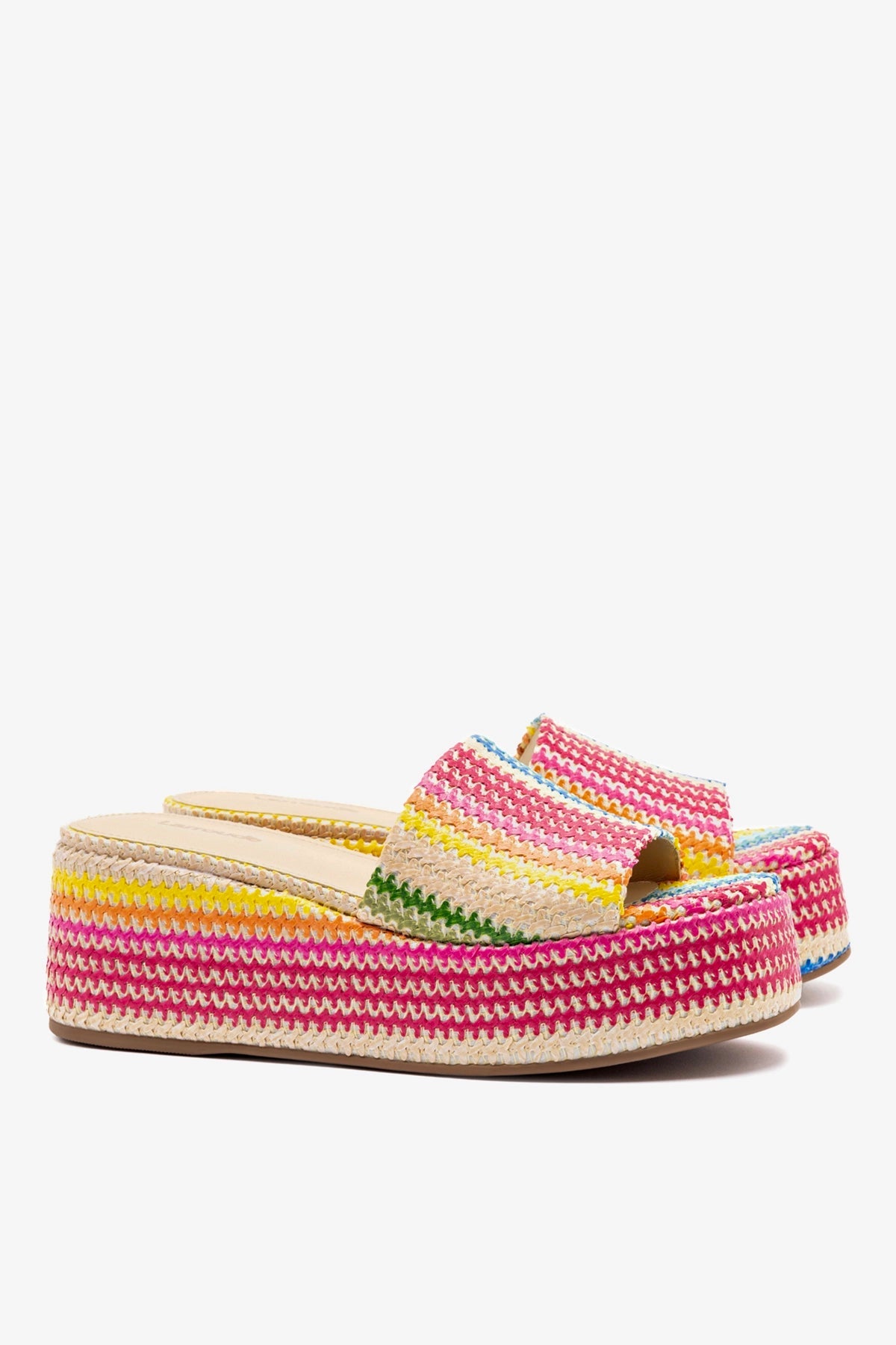 Alex Flatform Mule In Rainbow Raffia
