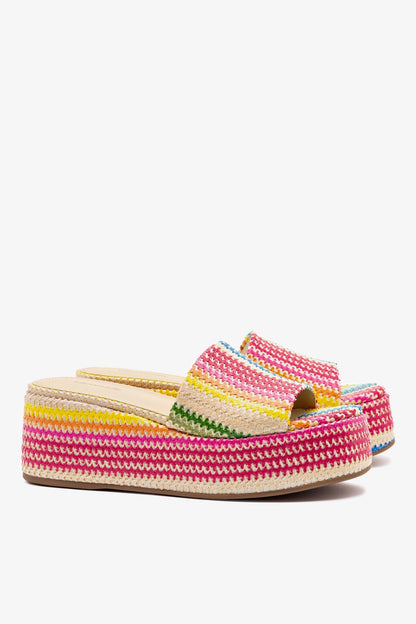 Alex Flatform Mule In Rainbow Raffia