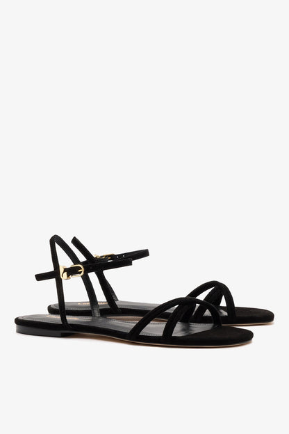 Annie Sandal Ankle Tie In Black Leather