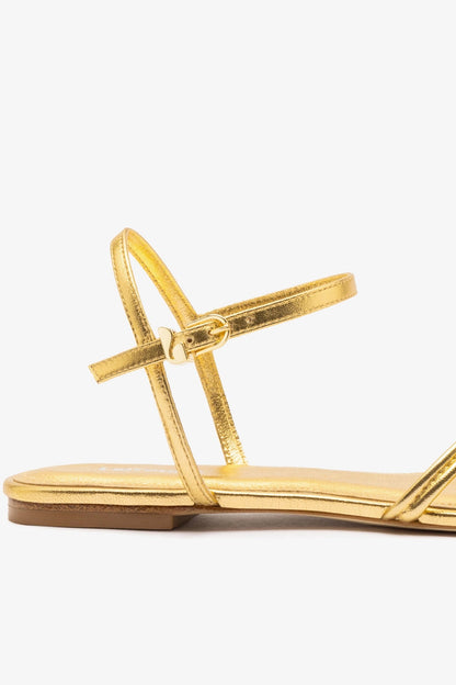 Annie Sandal Ankle Tie In Gold Metallic Leather