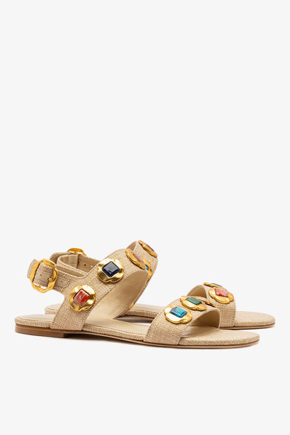 Milan Gioiello Flat In Beige Raffia