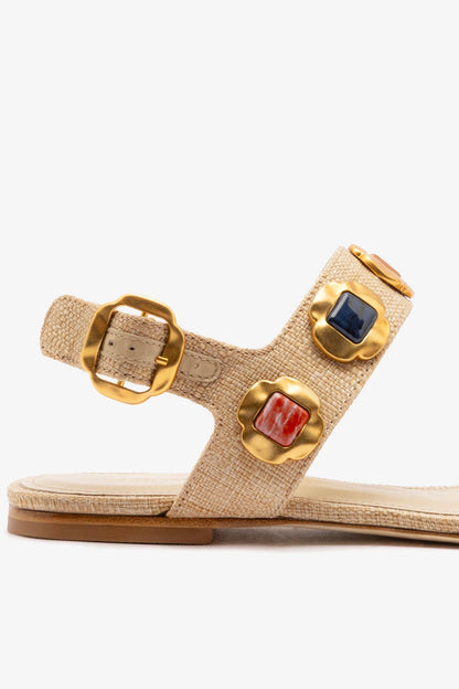 Milan Gioiello Flat In Beige Raffia