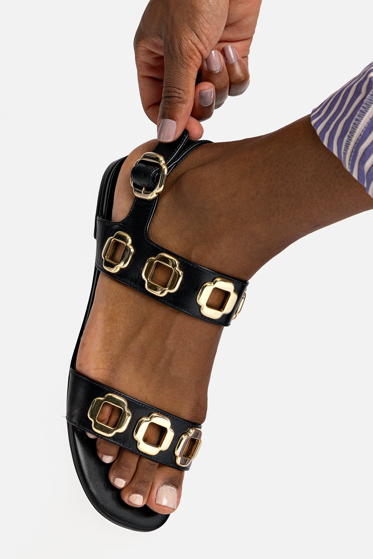 Milan Flat Sandal In Black Leather