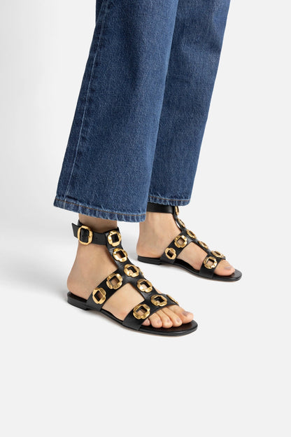 Milan Gladiator Flat In Black Leather