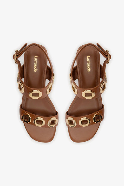 Milan Flat Sandal In Caramel Leather