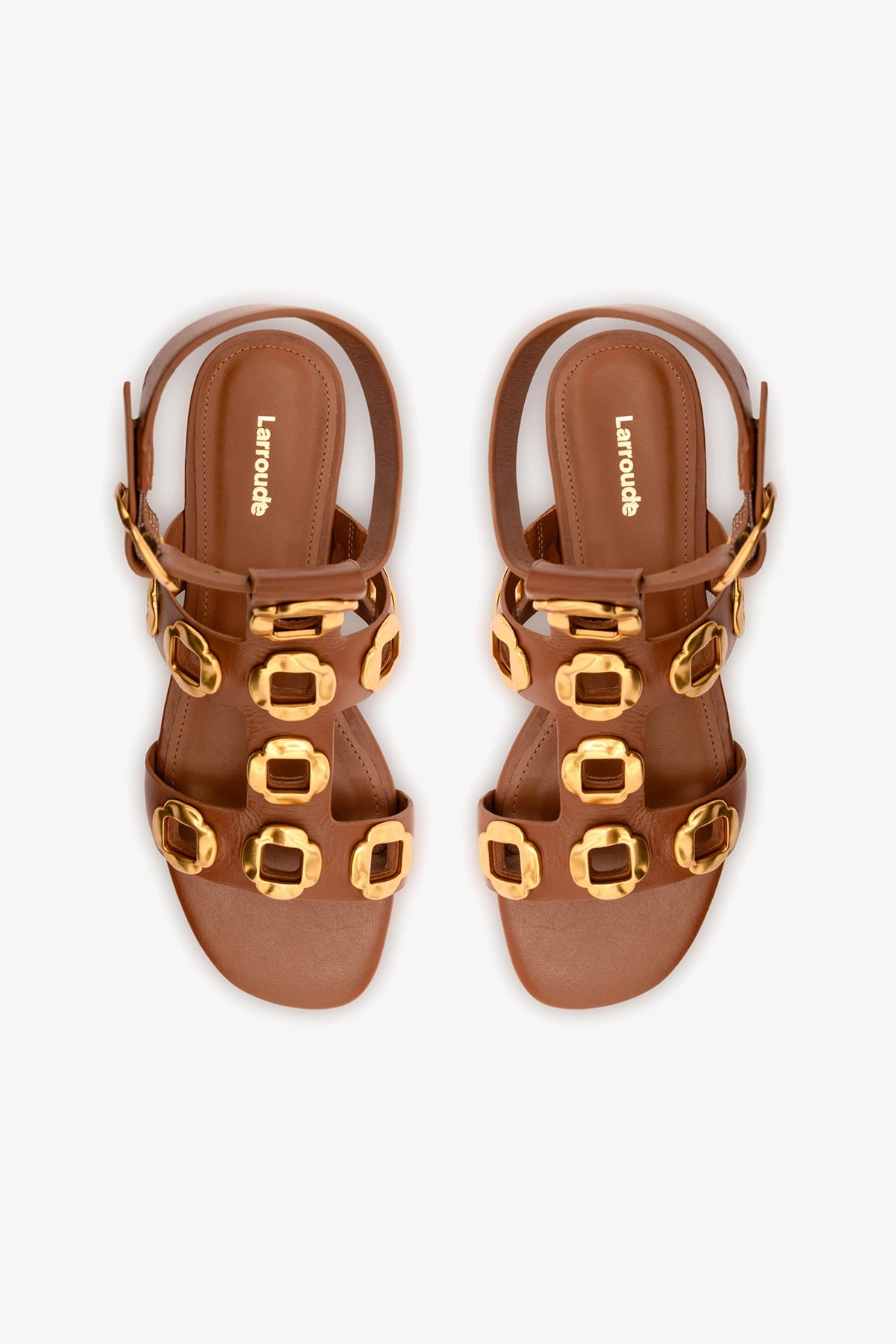 Milan Gladiator Flat In Caramel Leather