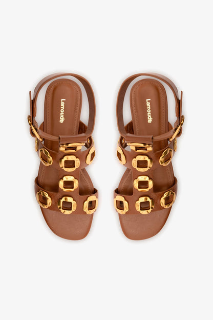 Milan Gladiator Flat In Caramel Leather