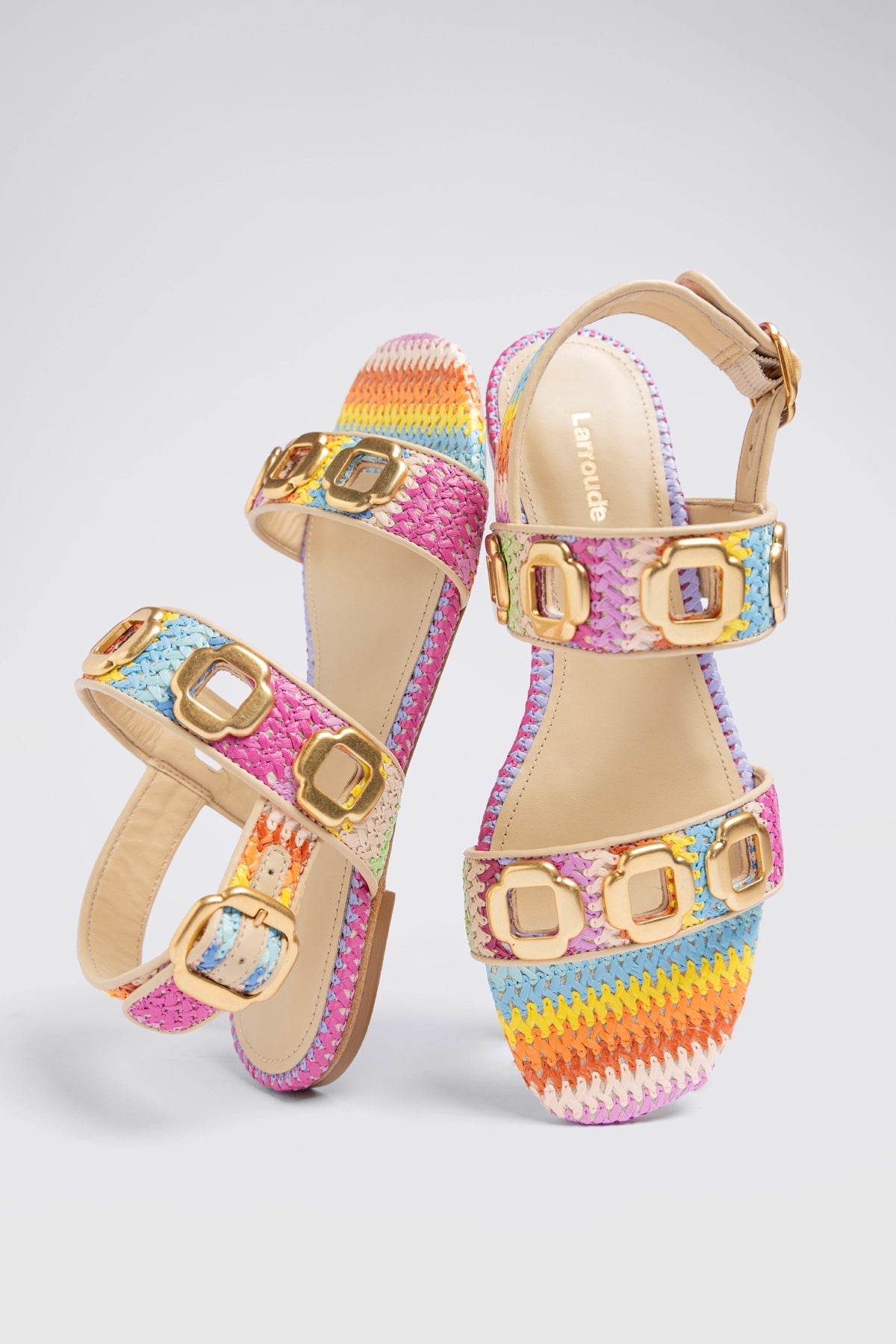 Milan Flat Sandal Rainbow Raffia