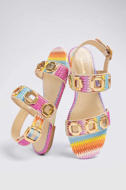 Milan Flat Sandal Rainbow Raffia