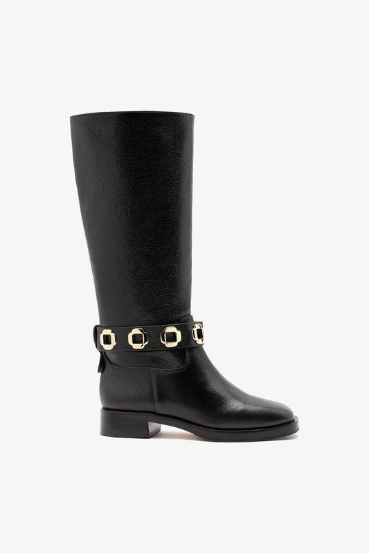 Milan Flat Boot In Black Leather