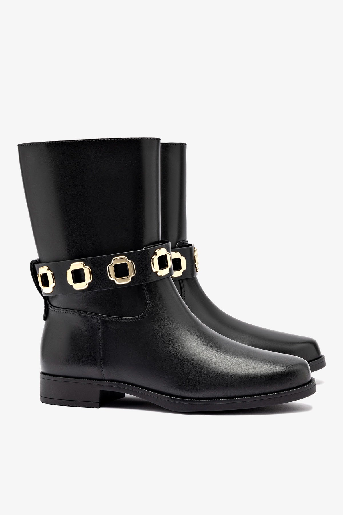 Milan Flat Bootie In Black Water Resistant Leather