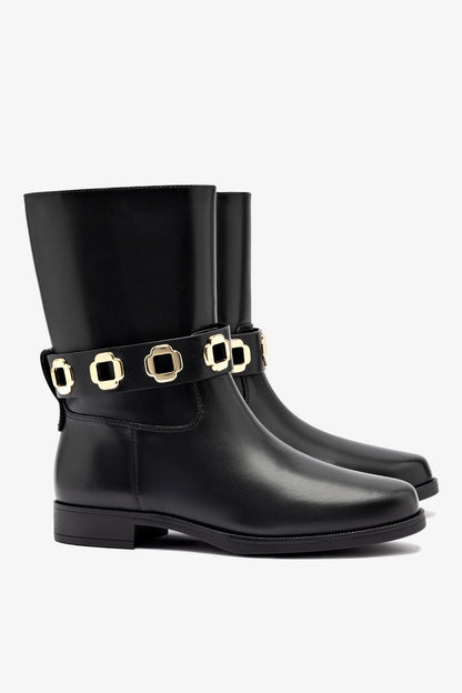 Milan Flat Bootie In Black Water Resistant Leather