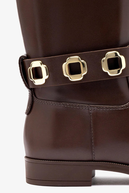 Milan Flat Bootie In Brown Water Resistant Leather