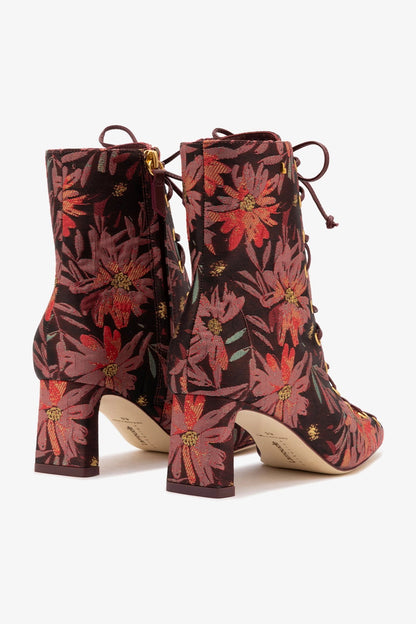 Larroudé x Markarian Alexis Boot In Floral Embroidery Burgundy Fabric