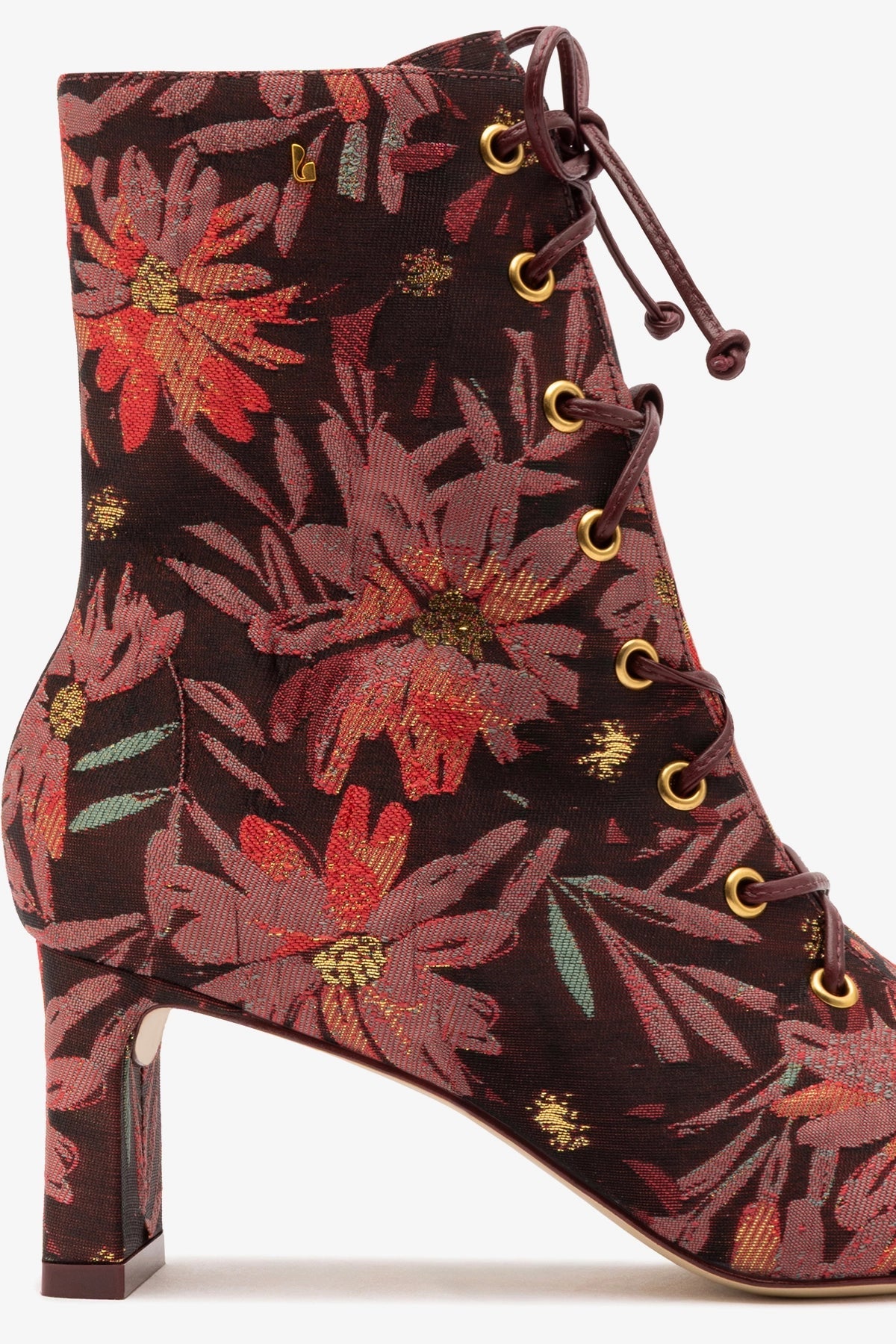 Larroudé x Markarian Alexis Boot In Floral Embroidery Burgundy Fabric