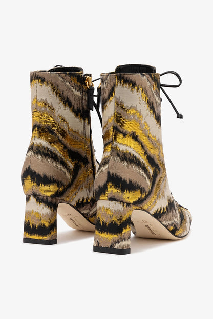 Larroudé x Markarian Alexis Boot In Floral Embroidery Gold Fabric