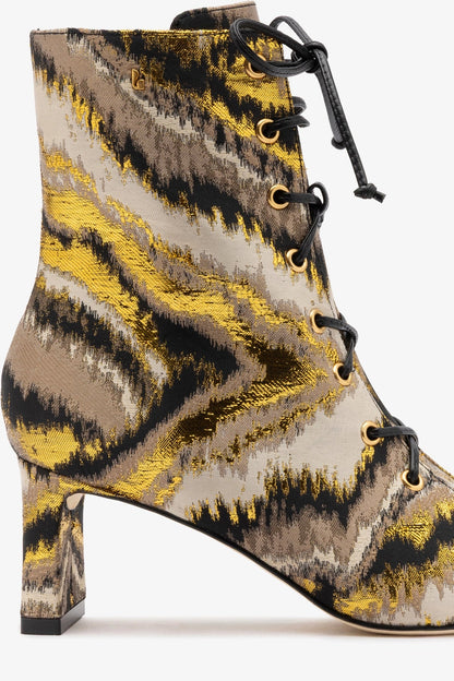 Larroudé x Markarian Alexis Boot In Floral Embroidery Gold Fabric