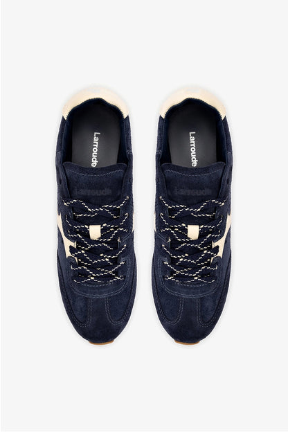 Stella Sneaker In Navy Suede and Ivory Leather