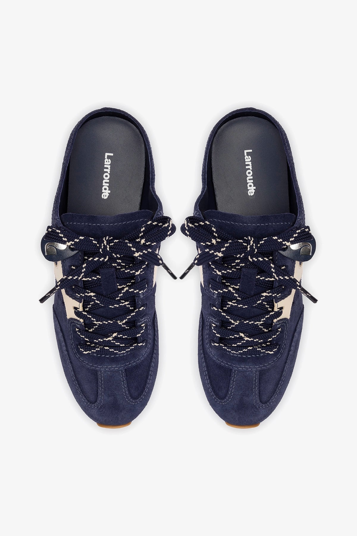 Stella Mule In Navy Suede and Ivory Leather