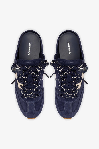 Stella Mule In Navy Suede and Ivory Leather
