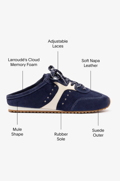 Stella Mule In Navy Suede and Ivory Leather
