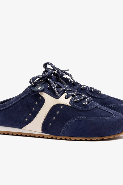 Stella Mule In Navy Suede and Ivory Leather
