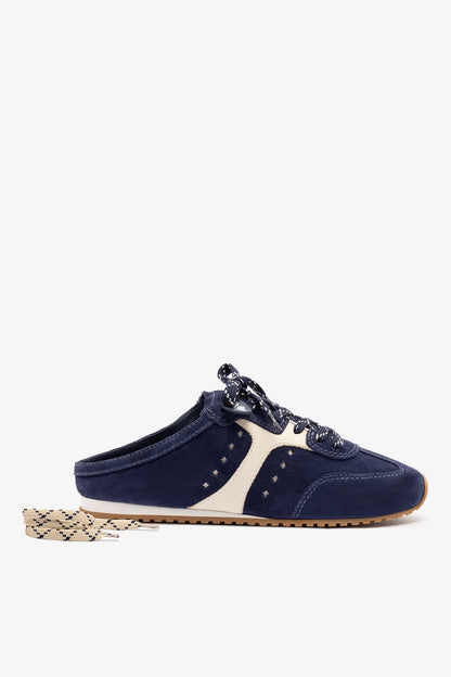 Stella Mule In Navy Suede and Ivory Leather