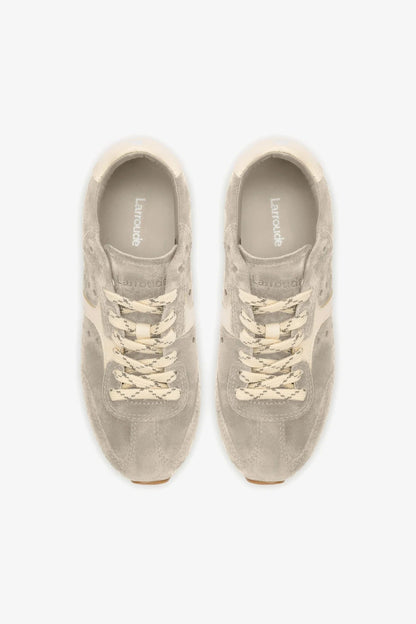 Stella Sneaker In Mushroom Grey Suede and Ivory Leather