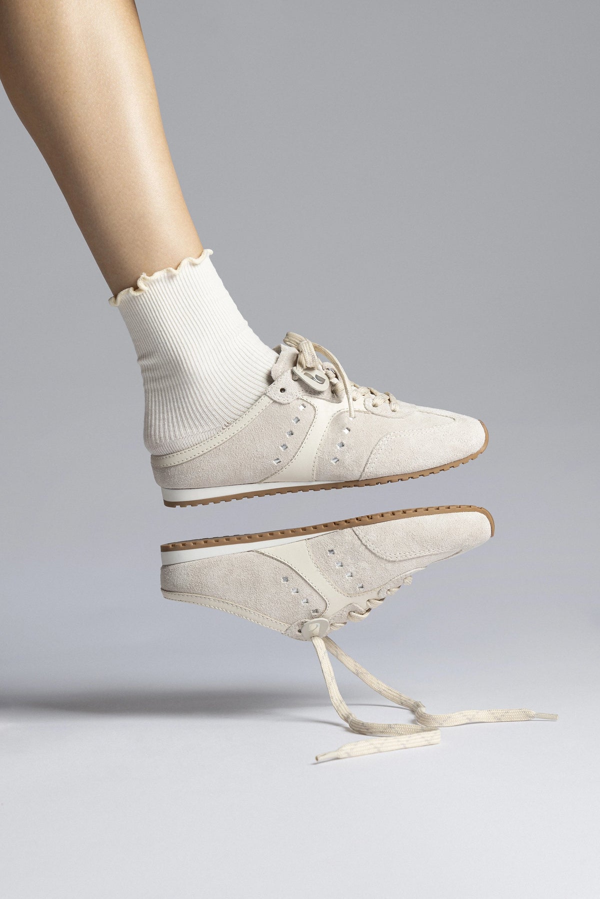 Stella Mule In Mushroom Grey Suede and Ivory Leather