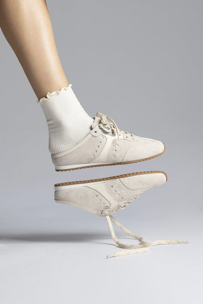 Stella Mule In Mushroom Grey Suede and Ivory Leather