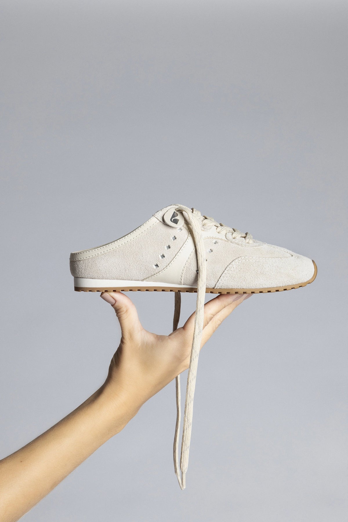 Stella Mule In Mushroom Grey Suede and Ivory Leather