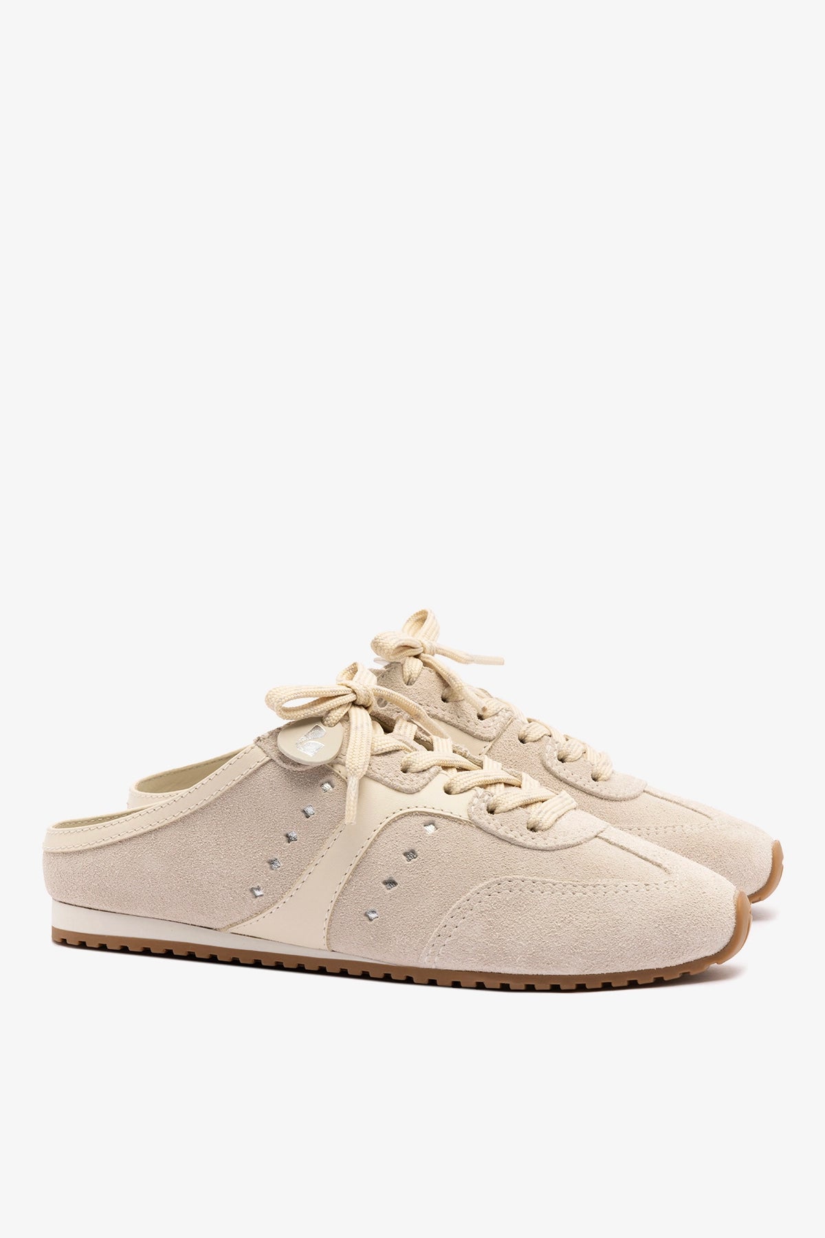 Stella Mule In Mushroom Grey Suede and Ivory Leather