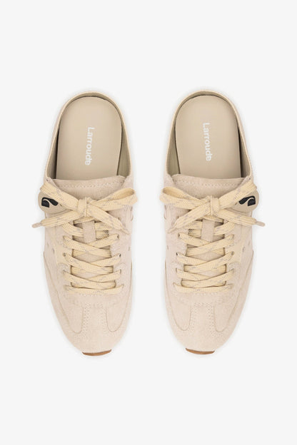 Stella Mule In Mushroom Grey Suede and Ivory Leather