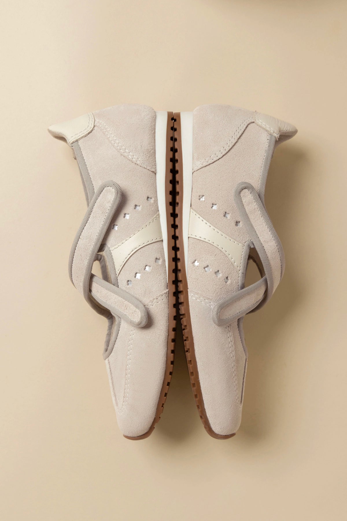 Stella Ballerina Flat In Mushroom Grey Suede and Ivory Leather