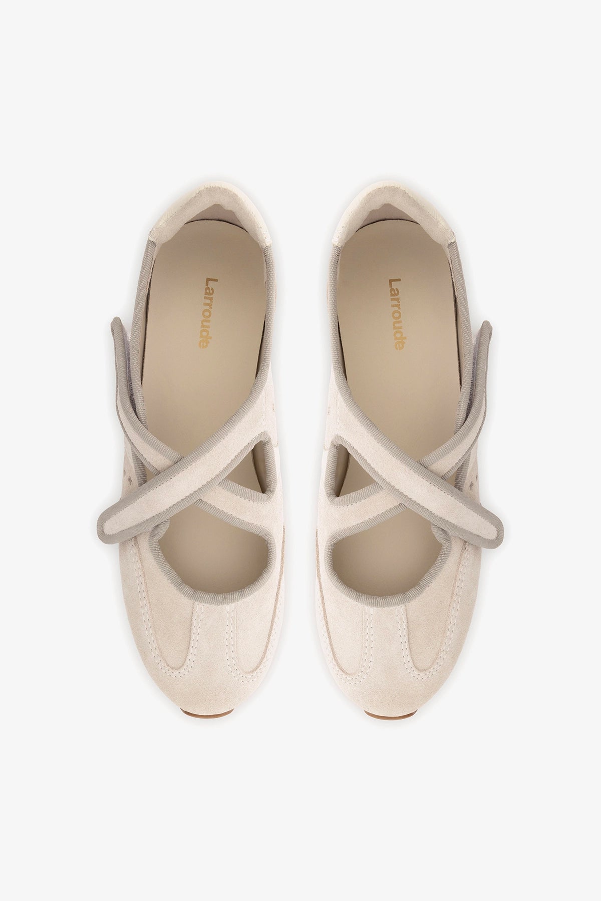 Stella Ballerina Flat In Mushroom Grey Suede and Ivory Leather