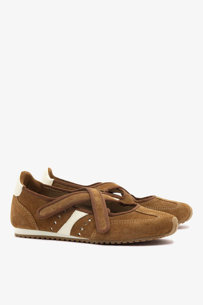 Stella Ballerina Flat In Russet Suede and Ivory Leather